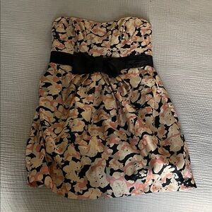 H&M Strapless Dress with Black and Pink Floral Pattern